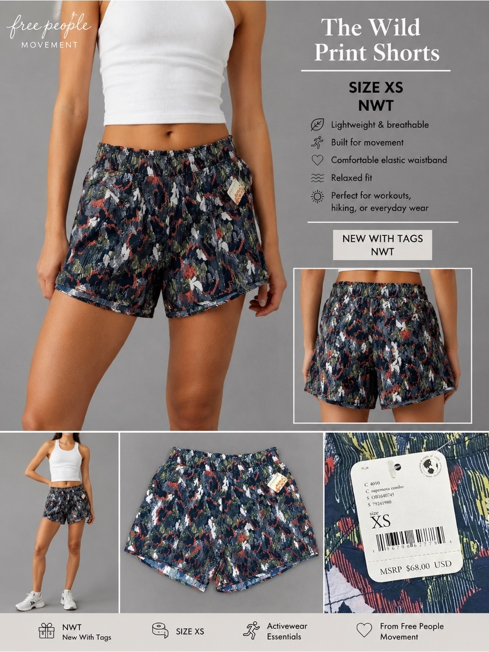 NWT Free People Movement In The Wild Printed Shorts Supernova Combo Size XS